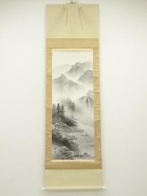 紅秋筆　水墨山水　肉筆絹本掛軸（箱付）